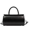 Minimalist black cylinder leather handbag with silver hardware and top handle design - Black