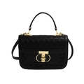Borsa a tracolla in pelle nera classica con trapuntatura geometrica e finiture dorate - Nero