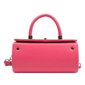 Fashionable rose pink cylinder handbag with top handle and sleek silver metal accents - Rose Red