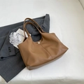 Borsa tote in pelle sintetica marrone con trama litchi e doppi manici superiori - Grande Capacità (38x28x13cm) / Marrone