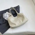 Borsa tote beige in pelle martellata con chiusura magnetica e tracolla morbida - Grande Capacità (38x28x13cm) / Bianco Sporco