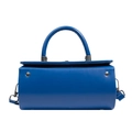 Sac à main cylindrique élégant en cuir bleu roi avec poignée et bandoulière fine - Bleu