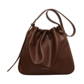 Borsa a secchiello in morbida pelle marrone con coulisse e tracolla regolabile - Marrone