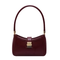 Vintage burgundy leather underarm bag with gold buckle and long curved handle - Red
