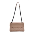 Elegante borsa trapuntata beige con tracolla a catena in metallo nero e pelle - Cachi