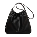 Borsa a secchiello minimalista in morbida pelle nera con coulisse e tracolla regolabile - Nero