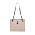 Pink quilted crossbody bag with metal chain strap and round black charm for women - Beige