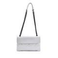 Borsa a tracolla trapuntata bianca con motivo a rombi e catena in metallo nero - Bianco