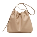 Secchiello chic in morbida pelle beige con chiusura a coulisse e tracolla sottile - Bianco Sporco