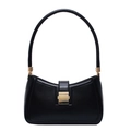 Classic black baguette shoulder bag with gold metal buckle and smooth faux leather finish - Black