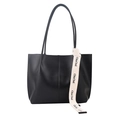 Grande borsa tote in pelle nera con tracolla sottile e nastro decorativo bianco - Nero