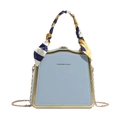 Light blue box bag with gold metal frame and silk scarf wrapped handle detailing - Blue
