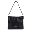 Bolso de hombro minimalista de cuero sintético negro con correa ajustable y logo oro - Negro