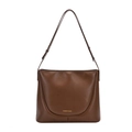 Bolso de hombro minimalista de cuero marrón con texto dorado fashion y asas finas - Marrón