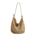Gewebte Stroh-Schultertasche in Beige mit geknotetem Lederriemen und Gold-Details - Grün