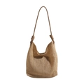Khakifarbene Stroh-Einkaufstasche mit Hohlnetz-Design und geknoteten Trägern - Khaki