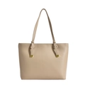 Elegant cream tote bag with pebble leather texture and gold hardware details - Light Khaki