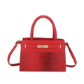 Red retro small square bag with crocodile pattern and golden metal turn-lock closure - Red