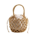 Borsa a tracolla intrecciata dorata con nappe e custodia interna in cotone con coulisse - Oro