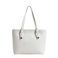 Sac fourre-tout blanc minimaliste en cuir grainé avec boucles en métal doré - Blanc Cassé