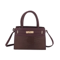 Deep burgundy leather handbag with crocodile pattern and golden metal turn-lock closure - Purple