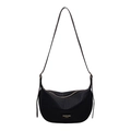 Bolso hobo negro plisado con correa ajustable y detalle de logotipo dorado fino - Negro