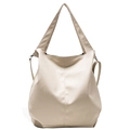 Minimalist beige PU leather tote bag with vertical stitching and wide top handles - Off-white