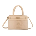 Elegante Kelly Tasche in Creme-Beige mit Krokoprägung und Gold-Verschluss - Khaki