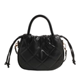 Chic black quilted bucket bag with gold hardware and drawstring closure for women - Black