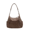 Grande borsa tote marrone con doppie cerniere frontali e tracolla dallo stile minimalista - caffè