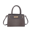 Schicke dunkelgraue Kelly-Handtasche mit Krokodilprägung und goldenen Beschlägen - Grau