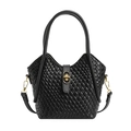Sac seau tressé noir tendance avec fermoir rotatif doré et bandoulière amovible - Noir