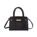 Schwarze Handtasche im Kelly-Stil mit Krokodilstruktur und goldenem Drehverschluss - Schwarz