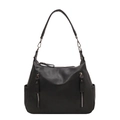 Borsa Hobo nera minimalista con cerniere argentate per l'ufficio quotidiano - Nero