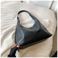 Large black leather Hobo shoulder bag with adjustable strap for daily commute - Black