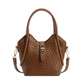 Brown woven texture handbag with golden swivel lock and detachable shoulder strap - Brown