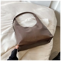 Brown large capacity PU leather shoulder bag with vintage pleated texture for women - Brown