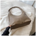 Minimalist large capacity dark brown tote bag in vintage leather with wide shoulder strap - Khaki