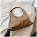 Brown leather tote bag in caramel with vintage lychee texture and large capacity - Brown