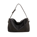 Bolso hobo negro plisado con correa ajustable y detalles metálicos plateados - Negro