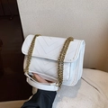 Elegant white V-quilted shoulder bag with gold chain strap for minimalist daily styling - White