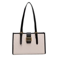 Borsa tote da donna bicolore bianco e nero con motivo a scacchi e fibbie dorate - Beige e nero