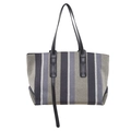 Large tote bag with navy and grey vertical stripes and black leather handles - Black & Green