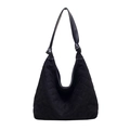 Large black quilted hobo shoulder bag in faux suede with knotted strap and minimalist design - Black