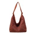 Quilted brick red hobo bag in soft faux suede with knotted strap and large capacity - Brown