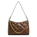 Brown quilted leather shoulder bag featuring a vintage diamond pattern and gold chain strap - Brown