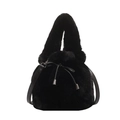 Elegante borsa a secchiello in peluche nera con chiusura a coulisse e tracolla - Nero