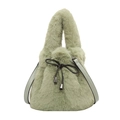 Borsa a secchiello in peluche verde salvia con morbida pelliccia sintetica e coulisse - Verde