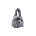 Grijze faux fur emmertas met trekkoordsluiting en pluizige handgreep voor dames - Lichtgrijs