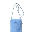 Light blue faux fur crossbody bag with matching shoulder strap for autumn and winter - Blue